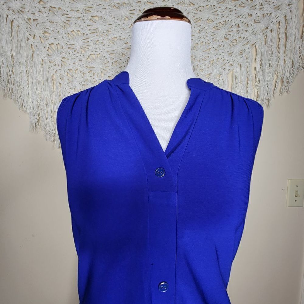 Adele & May Sheer Sleeveless Button Front Tunic Blue Size Small - Picture 7 of 10
